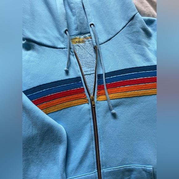 Aviator Nation Five Stripe Hoodie Sky Blue XL - Picture 2 of 3